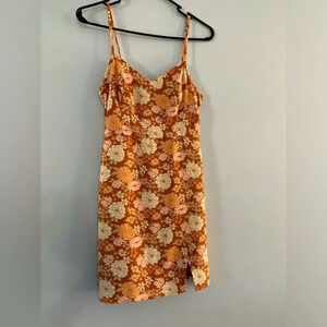 Hollister Floral Mini Dress Brown Orange Pink Cream Size XS